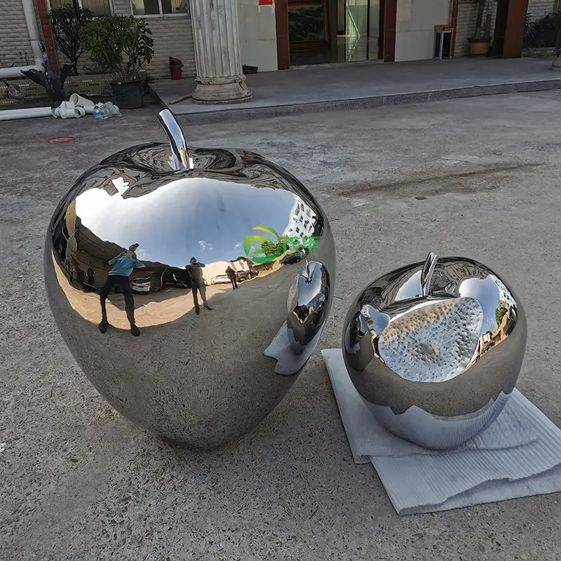 Public Fiberglass Modern Outdoor Garden Structure Metal Art Abstract Stainless Steel Large Apple Sculpture