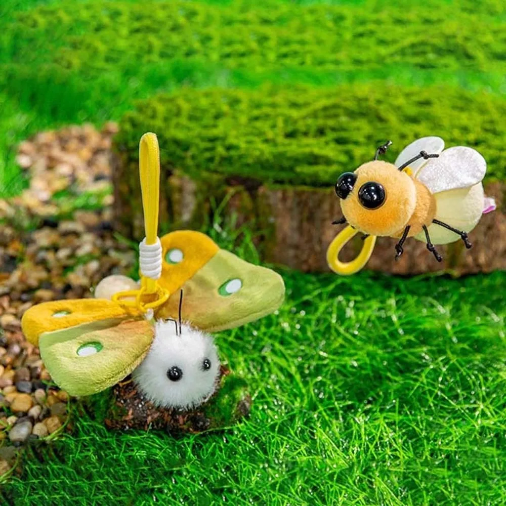 Fashion Cartoon Insects Key Ring Polyester Mantis Moth Fly Pendant Magnetic Firefly Cockroach Key Chain Bag Hangings