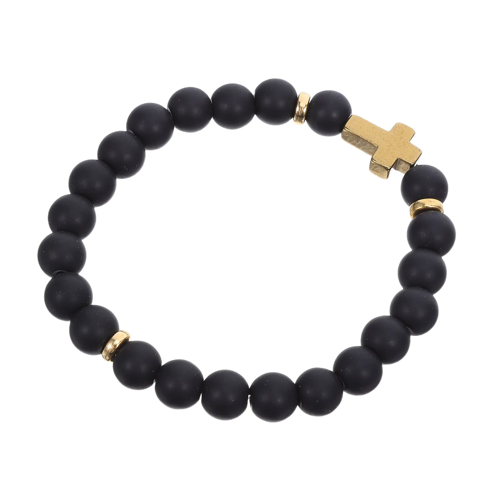 Prayer Beads Rosary Bracelet Natural Sand Stone Beads Zinc Alloy Cross Charm Daily Prayer Meditation Christian