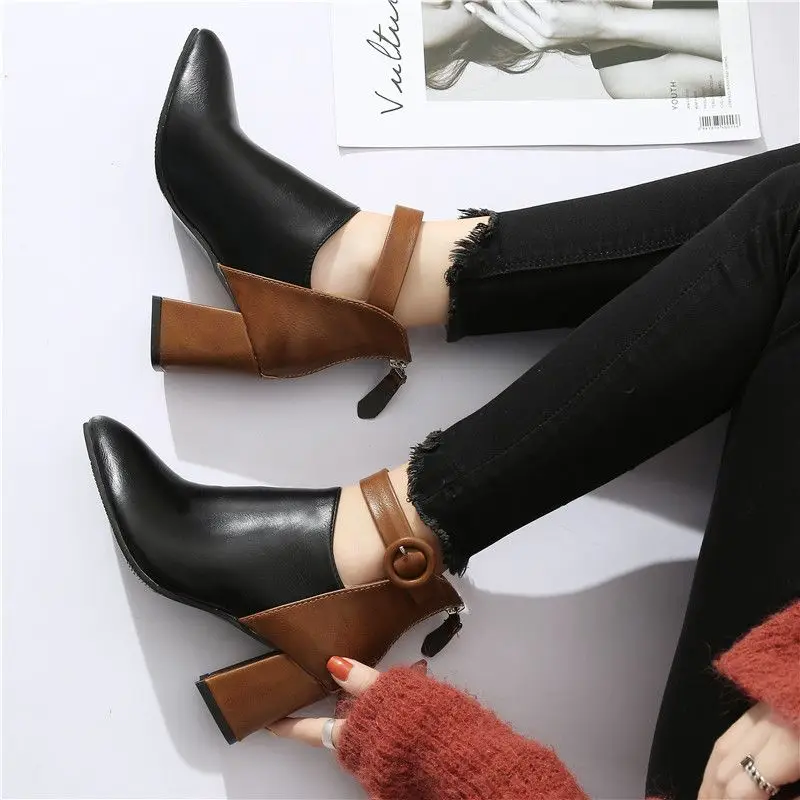 Booties Leather Work Pointed Toe Women's Ankle Boots Chic and Elegant Large Size Warm Fashion 2025 Goth Trend Female Short Shoes