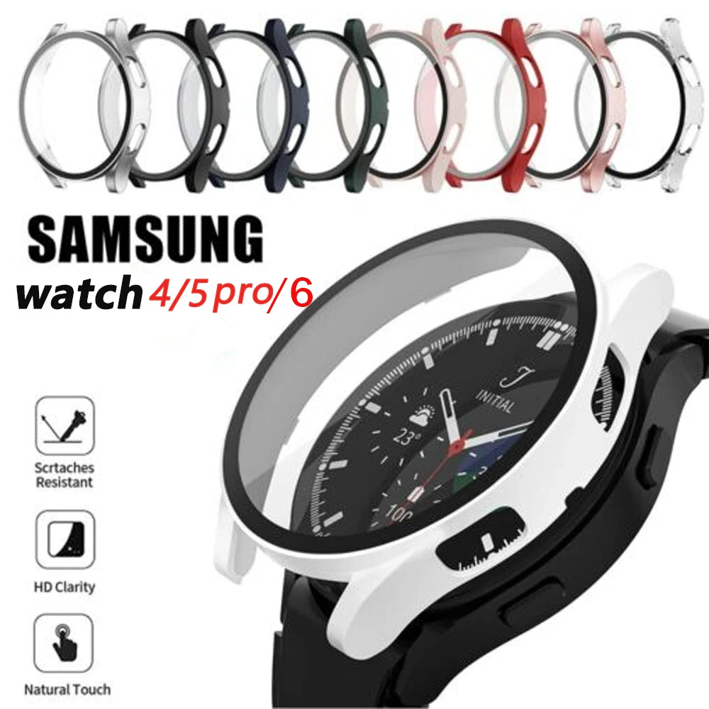 Pokrowiec na Samsung Galaxy Watch 5 pro pokrowiec 45mm 4 40mm 44mm 20mm akcesoria PC zderzak ekran ochraniacz szklany Galaxy zegarek 6