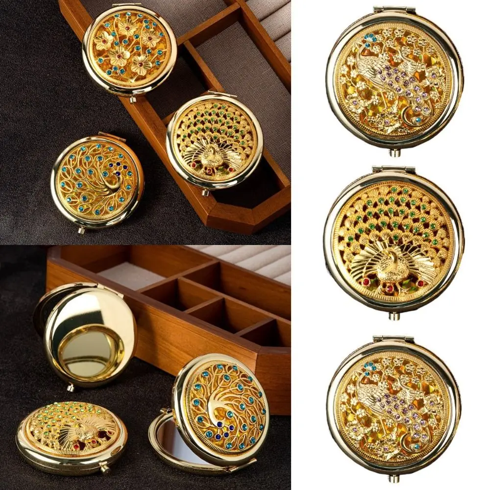 Espelho de maquiagem de metal requintado espelho gliter decorativo portátil espelho dupla face elegante espelho de bolso viagem