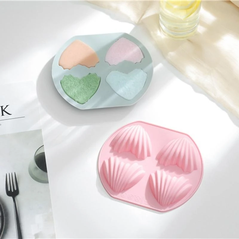 

4 Holes Silicone Chocolate Moulds Heart for Shell Shaped Non-Stick Kitchen Baking Pans Fondants Molds for Making C
