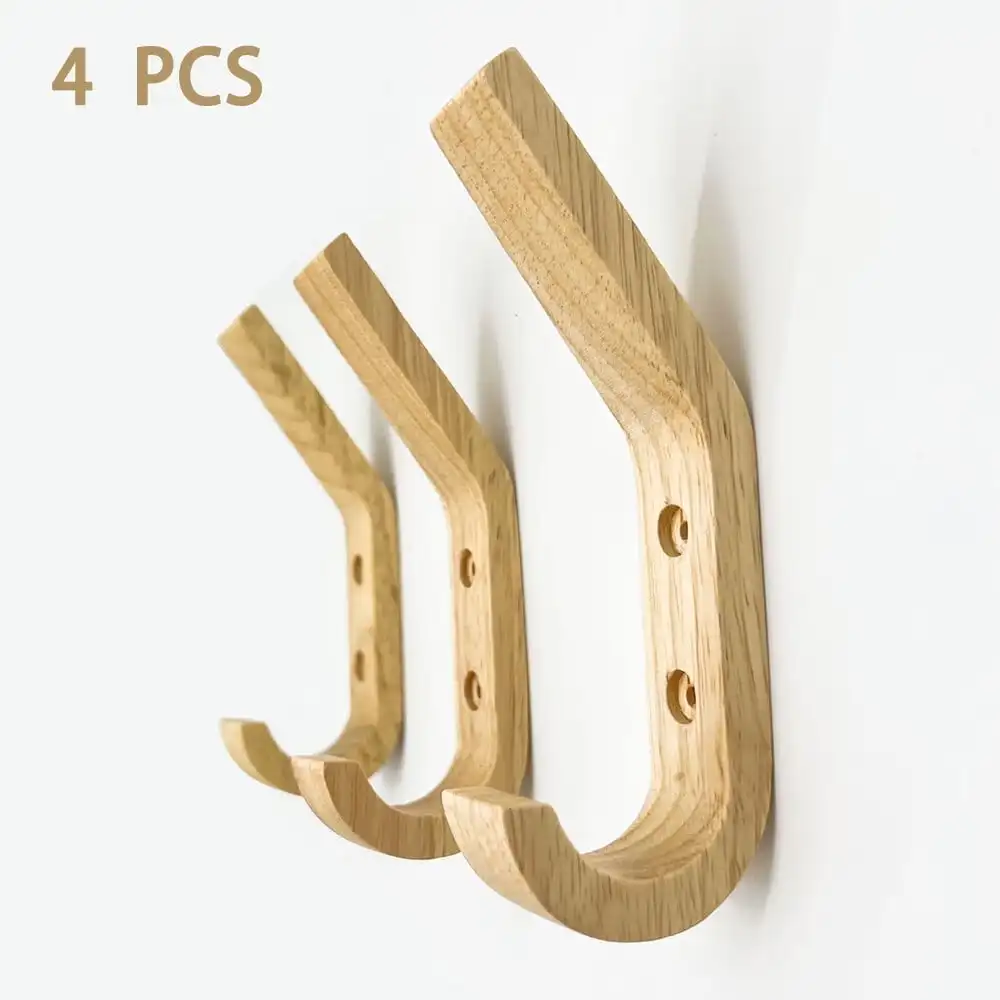 

4 Pack Wooden Wall Hooks, Natural Wood Coat Hanger, Mounted Towel Ra for Hanging Jacket, Bags, Backpacks, Keys, Hat