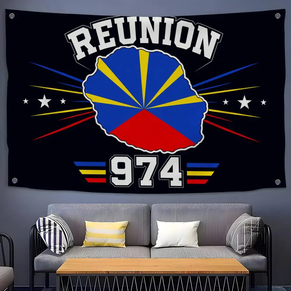 Symbol La Reunion Island 974 Flag Flags Flags for Room, Bedroom, Home, Outdoor, Wall Hanging, Concert Print, Art Banner