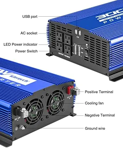 3000 Watt Inverter,  3000W Power Inverter 12V DC to 110V AC Car Battery Inverter with 4 AC Outlets /2 USB Port, Car Inverter for