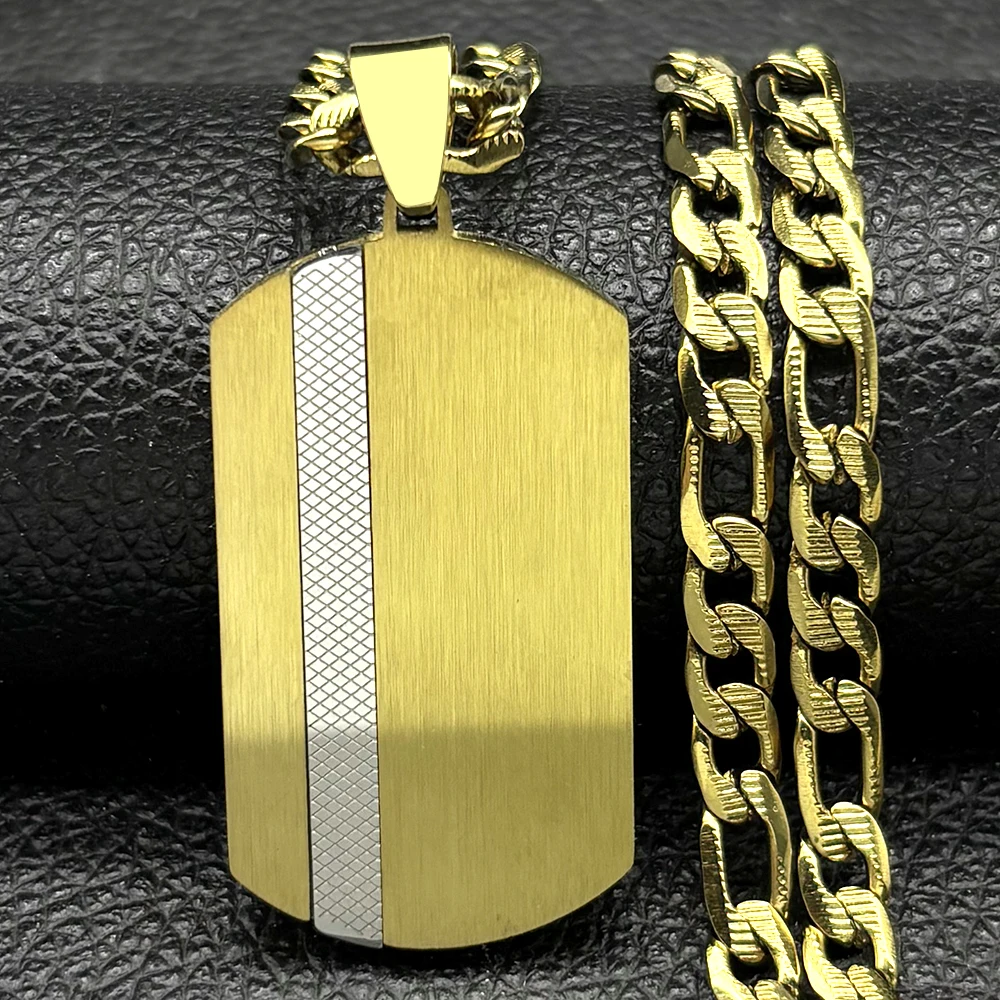 

Stainless Steel Dog Tag Pendant Necklace for Men Boyfriend Gold Color Charm Cuba Chain Geometric Male Punk Jewelry Gift