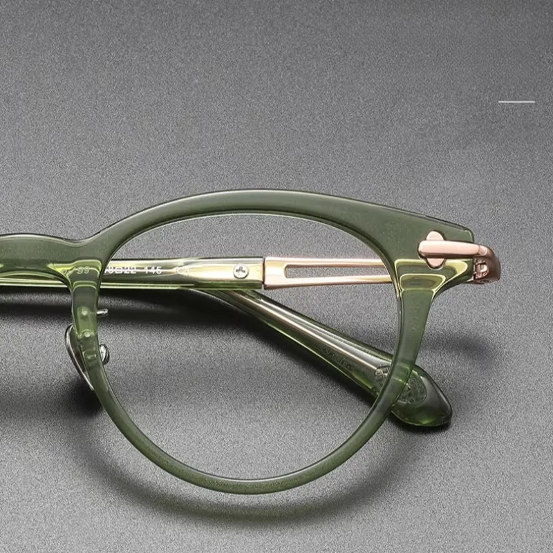 レトロ猫メガネ女性コンピュータフレーム日本製手作りアセテート大男性用オーバルチタン抗青色近視眼鏡