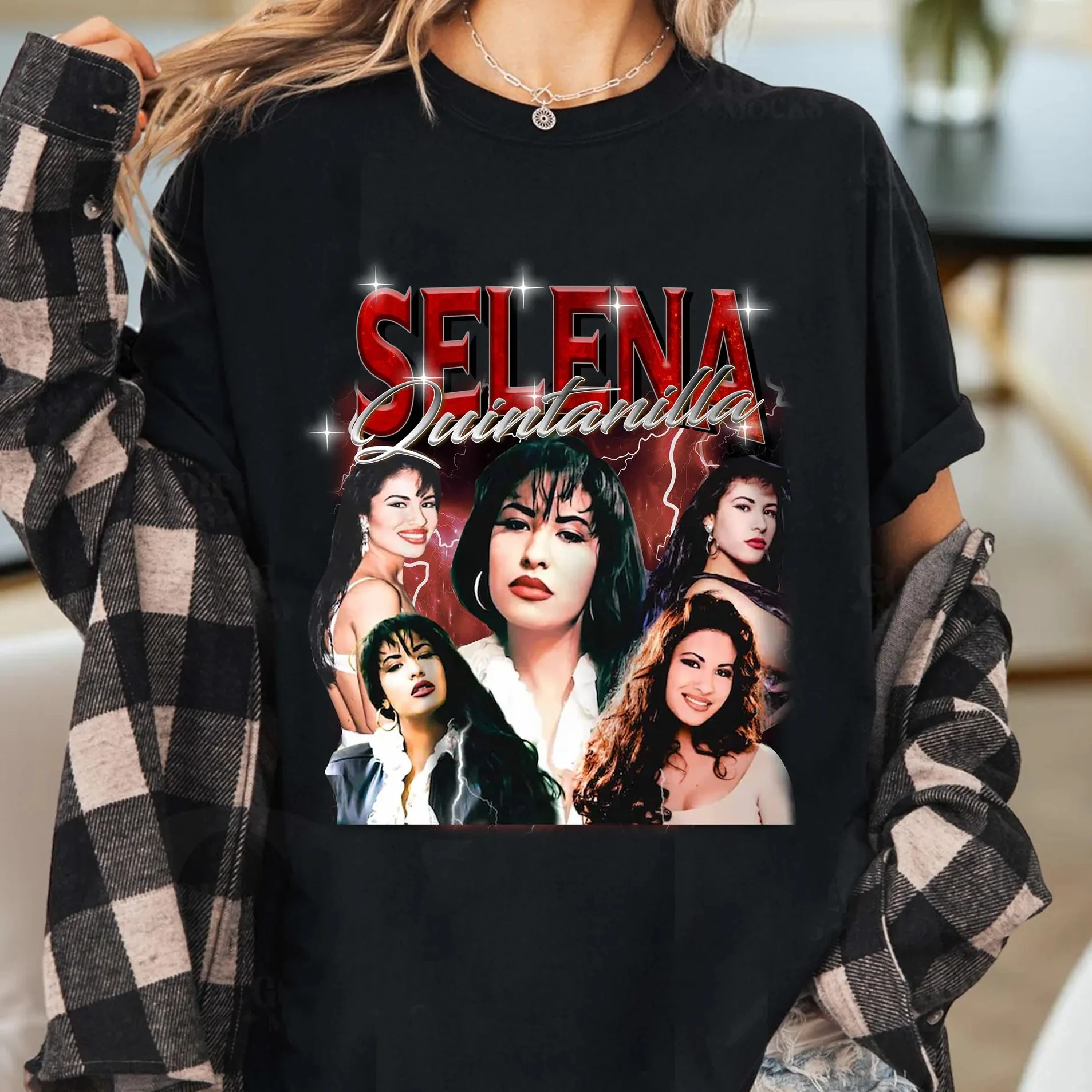 Camisa estampada com padrão retrô Selena Quintanilla, camiseta retrô de música latina dos anos 90, um presente para fãs adequado para homens e mulheres
