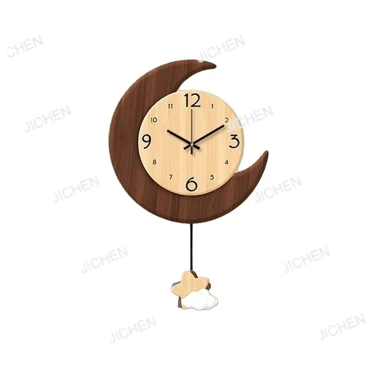 

Log color vintage living room wall clock moon creative clock home watch wall hanging fashion pendulum clock