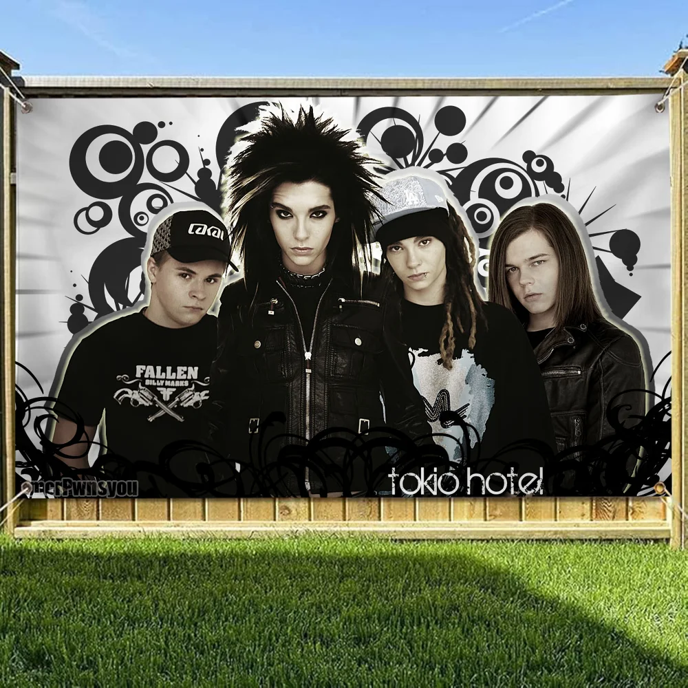 Funny Flags and Banners Rock-tokio Hotel Outdoor Decor Room Aesthetic Four Hole Single Sided Flag Polyester Garage Decoration