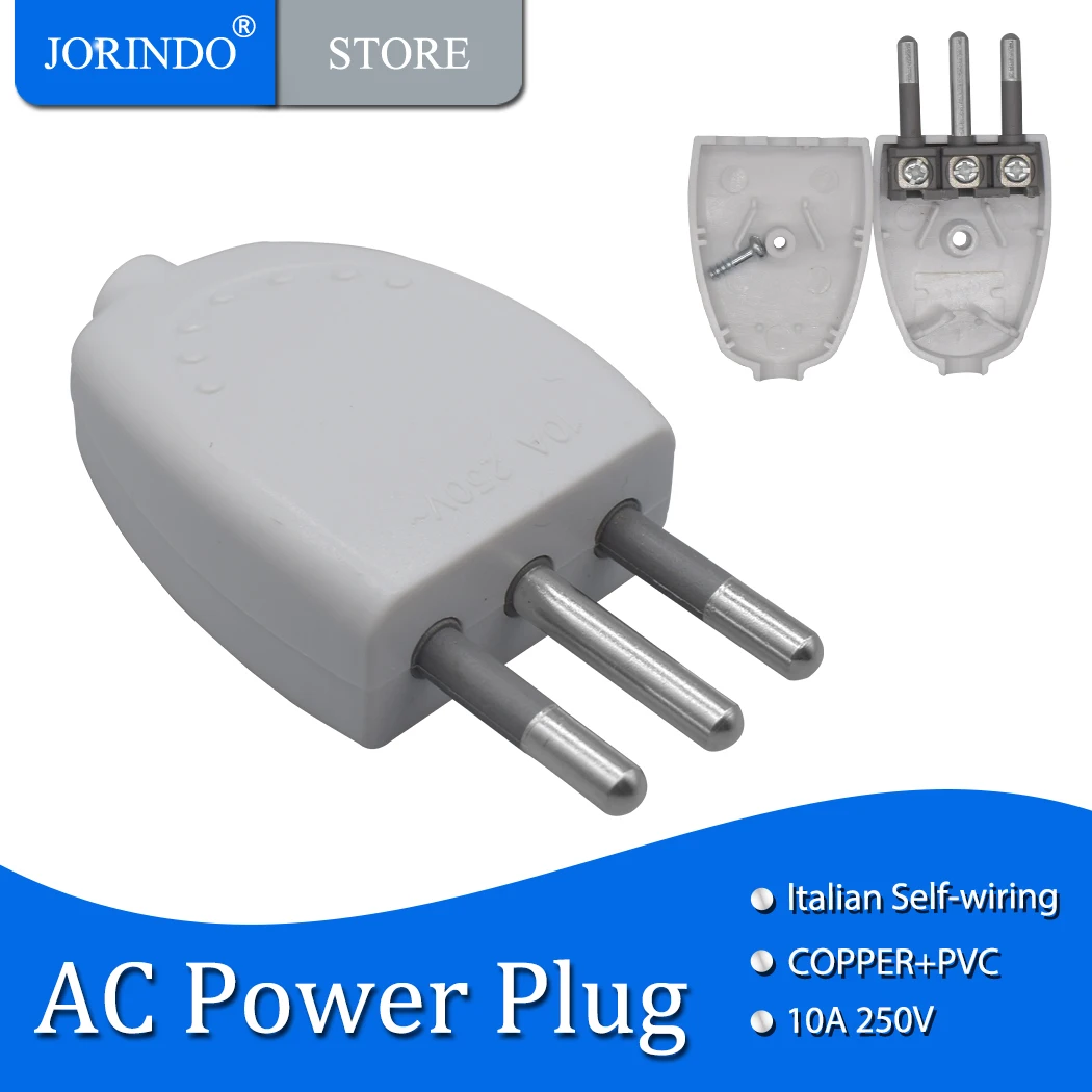 JORINDO 10A 250V Italian 3 Prong removable plug connector,Italian self-wiring plug, available in black and white