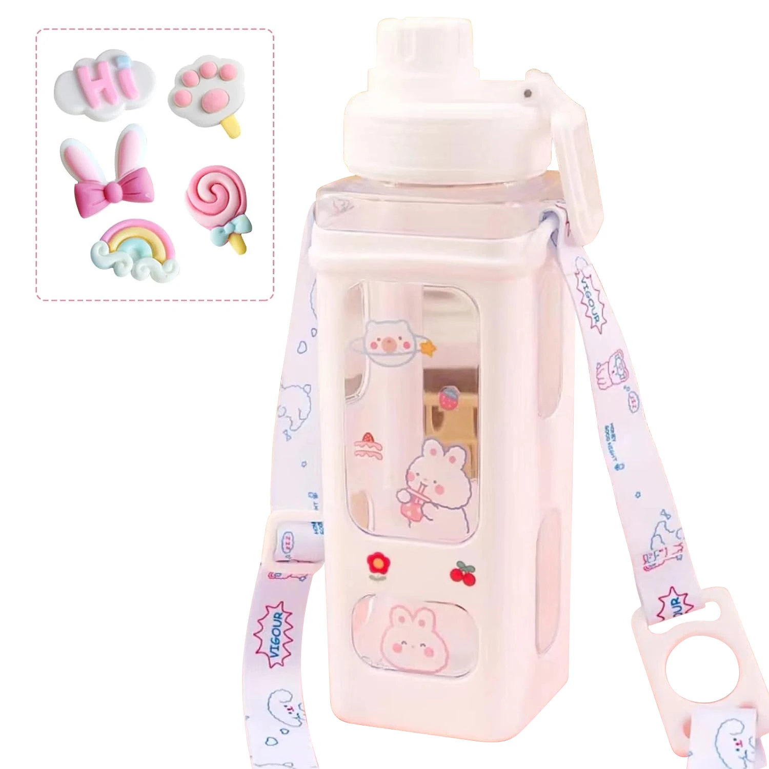 

700ml Water Bottle With Straw Cute Aesthetic For School Office Travel Drinking Bottle Juice Tea Water Cup Glass Free Stickers