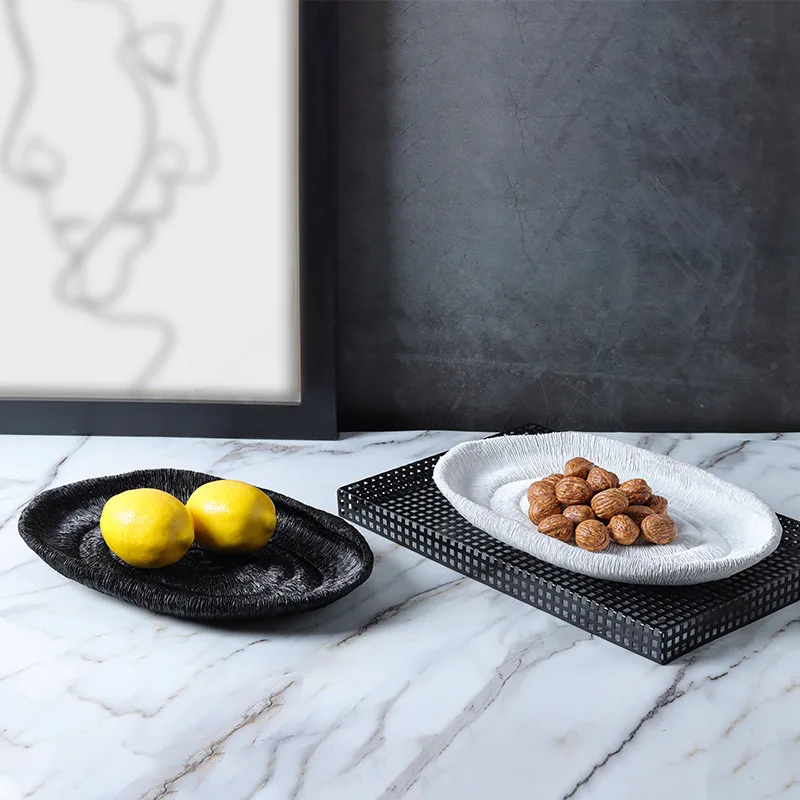 Creative Resin Crafts Oval Tray Fruit Dish Coral Print Snack Plate Desktop Storage Container Home Decoration Accessories