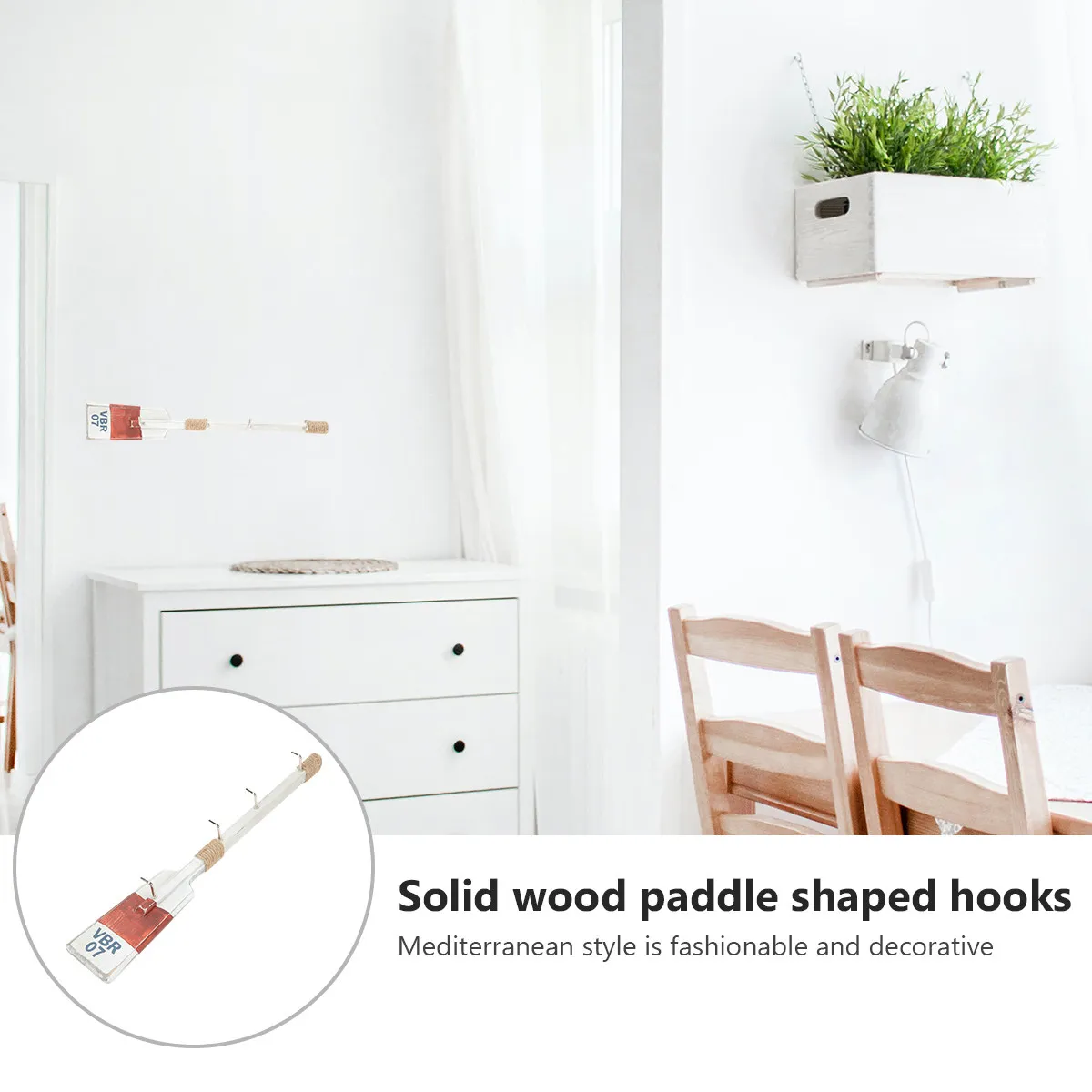 Decorative Wooden Paddle Hook Mediterranean Style Rustic Nautical Wall Hanger for Kitchen Bathroom Office Bedroom Living Room