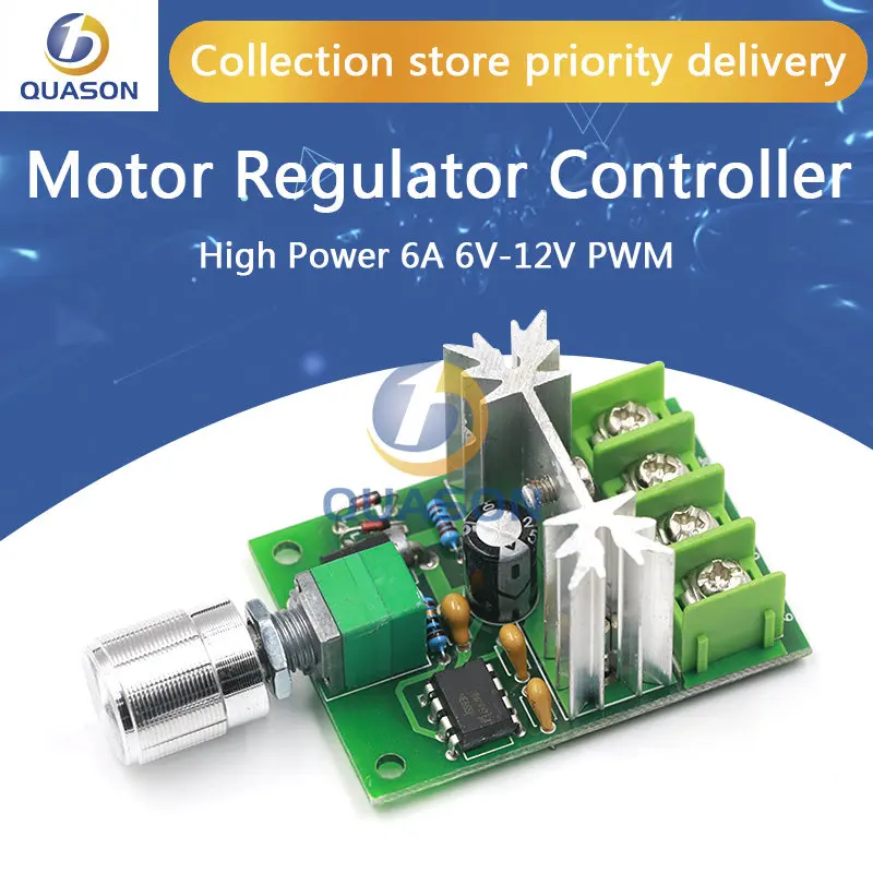 High Power 6A 6V-12V PWM No-Polarity DC Motor Speed Regulator Controller Board Speed Motor Control Switch Board