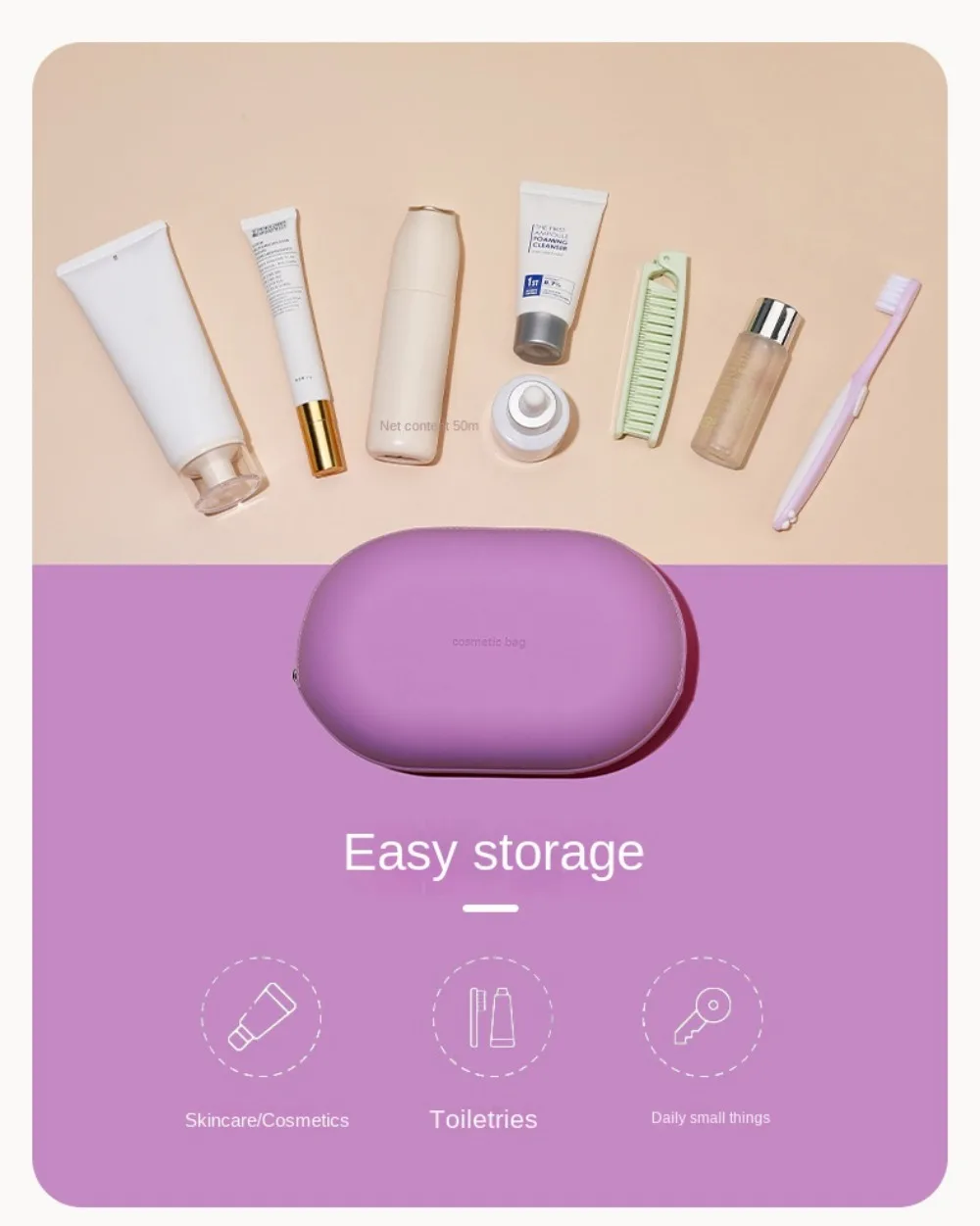 Neue Silikon-Kosmetiktasche, wasserdichte, tragbare Toilettentasche mit großem Fassungsvermögen für Geschäftsreisen, niedliche Make-up-Tasche – Detail 7