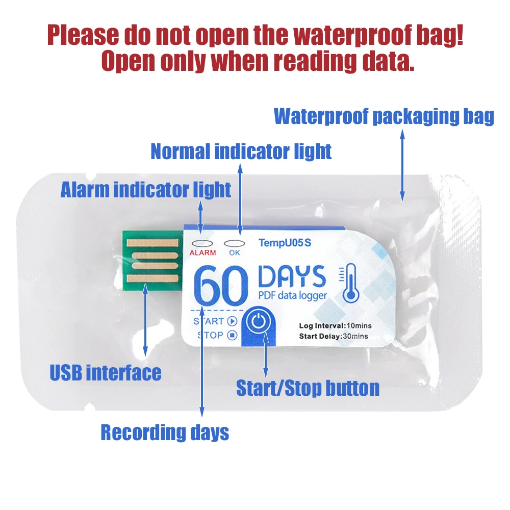 TempU05S Temperature Data Logger Disposable USB Temperature Recorder PDF Report 60 Days For Cold Chain Storage Transport image 4