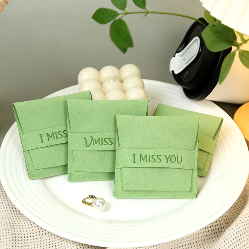 

50/100Pcs Grass Green Microfiber Jewelry Bag Custom Logo Gift Organizer Bags For Ring Earrings Pearl Bracelet Beads Brooch Oil