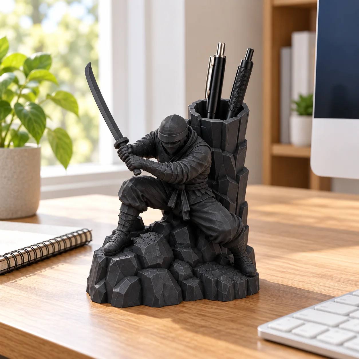 Ninja Pen Holder, Warrior Pencil Cup Desk Organizer, Christmas Gifts for Martial Arts Fans, 3D Printed Office Decor