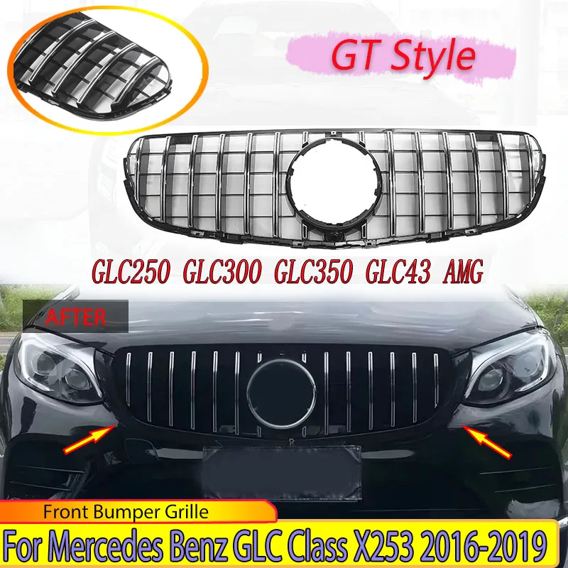 

GT Style for Mercedes Benz GLC Class X253 GLC250 GLC300 GLC350 GLC43 AMG 2016-2019 Front Bumper Grille Inlet Hood Mesh Grills