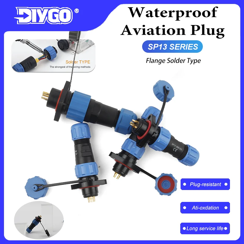 

SP13 2/3/4/5/6/7/9 Pin Flange Type IP68 Aviation Waterproof Connector Male Female Plug Socket Welding Fast Cable Connectors