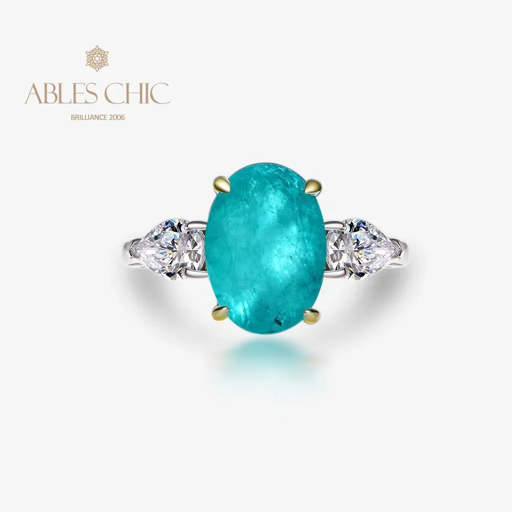 Ables Chic Silver Trio Oval Lab Paraiba Wedding Ring Big Pear Teardrop Sapphire Citrine Bridal Ring S2R1S2R0871