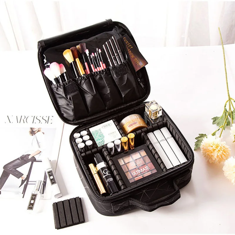 New Makeup Bag For Women Large Capacity Diamond Pattern Cosmetic Bags Beauty Salon Tattoos Nail Art Tool Bin Case