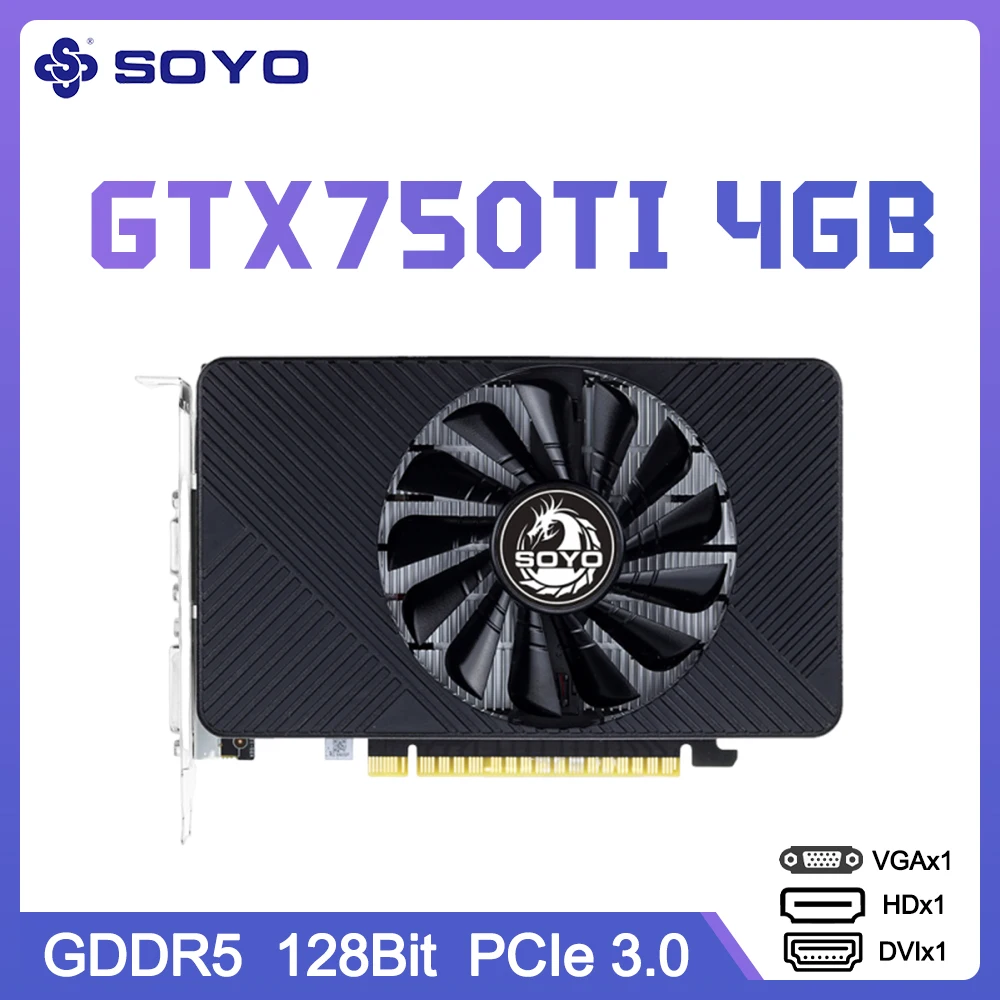

Видеокарта SOYO GeForce GTX750Ti 4 ГБ GDDR5, 128-битная видеопамять PCI-E 3,0 x16 VGA/DVI, игровой HD-видео, прочный мультимедийный ПК