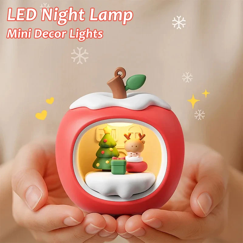 Рождественский светодиодный настольный декор, лампа в форме яблока, светодиодный ночник с регулируемой яркостью, подвесной перезаряжаемый светильник для спальни, детский подарок, украшения, освещение