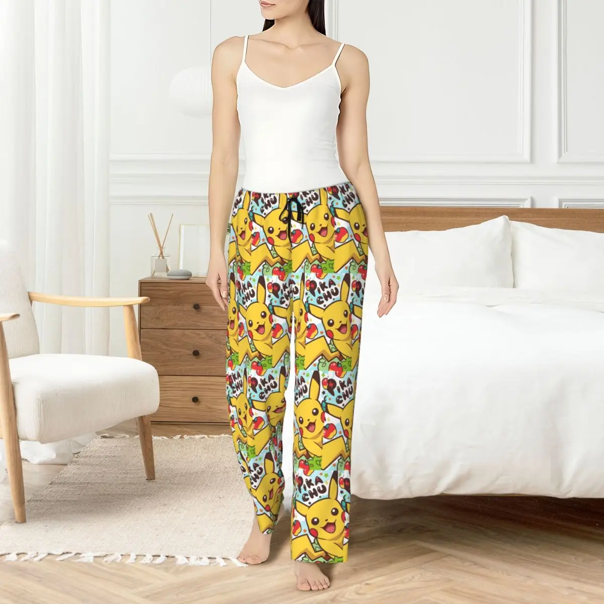 

Custom P-Pikachus Pajama Pants Women's Series Video Games Sleepwear Lounge Sleep Bottoms Stretch with Pockets