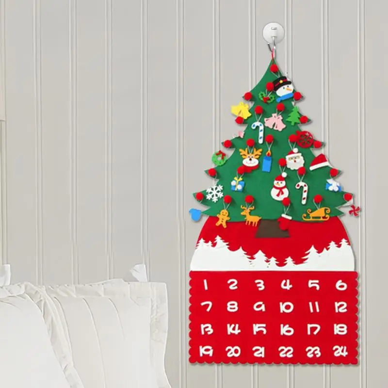 Calendrier de sapin de Noël en feutre, ornements parfaits, kit d'artisanat, jouets d'artisanat, décorations de Noël, 24 pièces