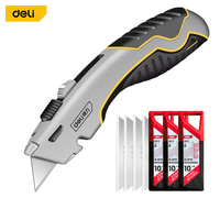 Deli Zinc Alloy Utility Knife, Box Cutter Heavy Duty Retractable for Cartons Cardboard and Boxes with Blade Storage Design