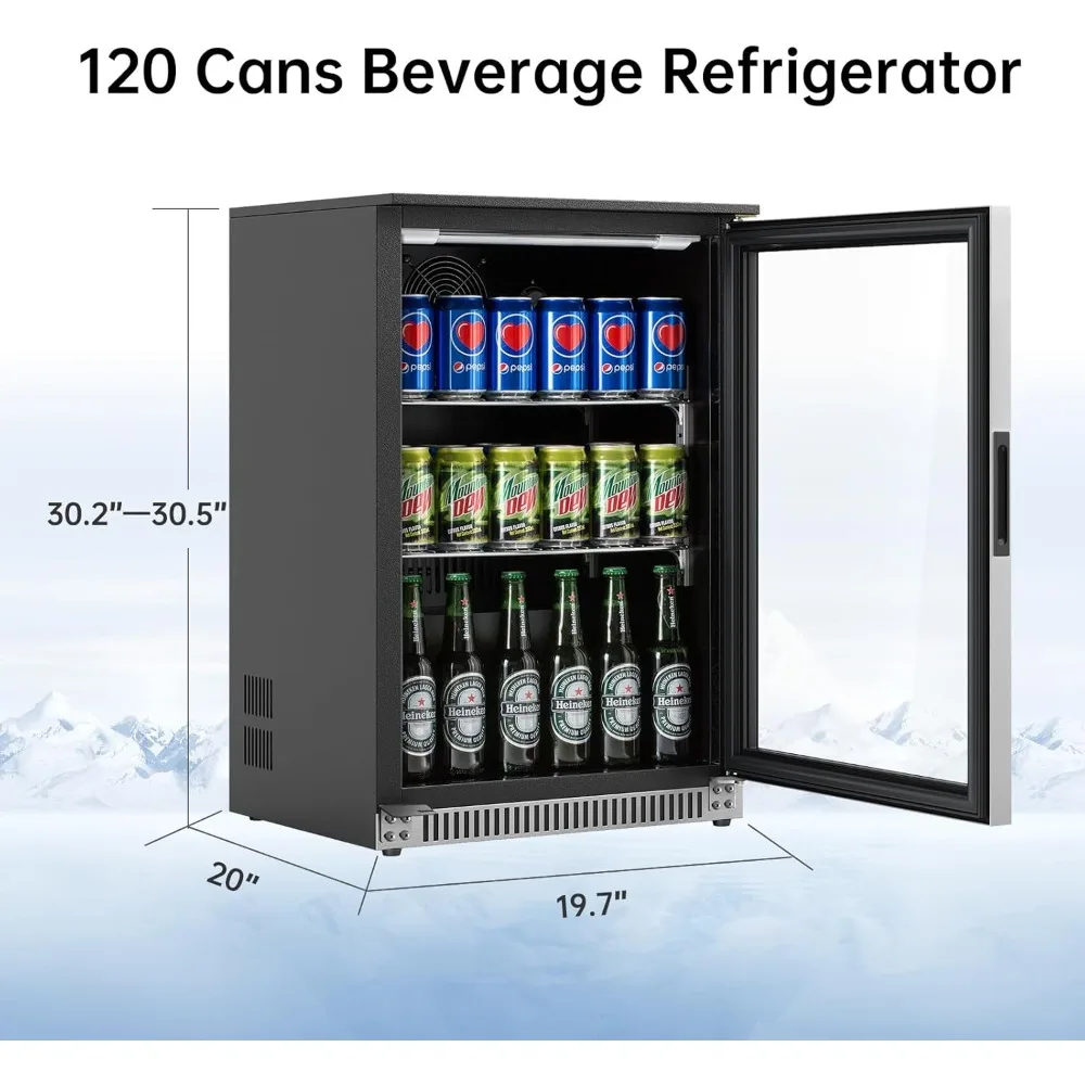 Under Counter or Freestanding 120 Can Soda Beer Drink Cooler Fridge with Stainless Steel and Glass Door