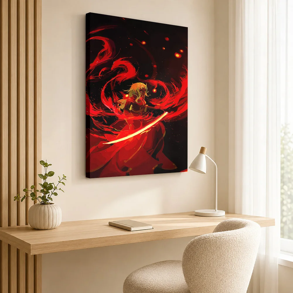 Red Oni Warrior with Katana Canvas Print Poster Customized Modern Pop Culture Wall Art for Game Room Decor Gift for Collectors