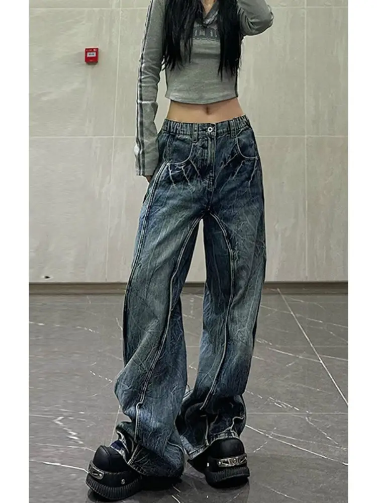 

Lightning Pattern Heavyweight Men's Jeans Straight Leg Patchwork Waed Hip Hop Autumn Faion High Street Design Sensation