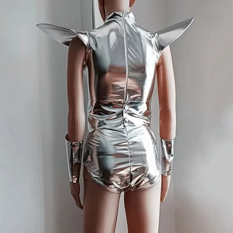 Moda argento laser spalla mosca body discoteca polsino bar gogo ballerino squadra performance festival costume cosplay con