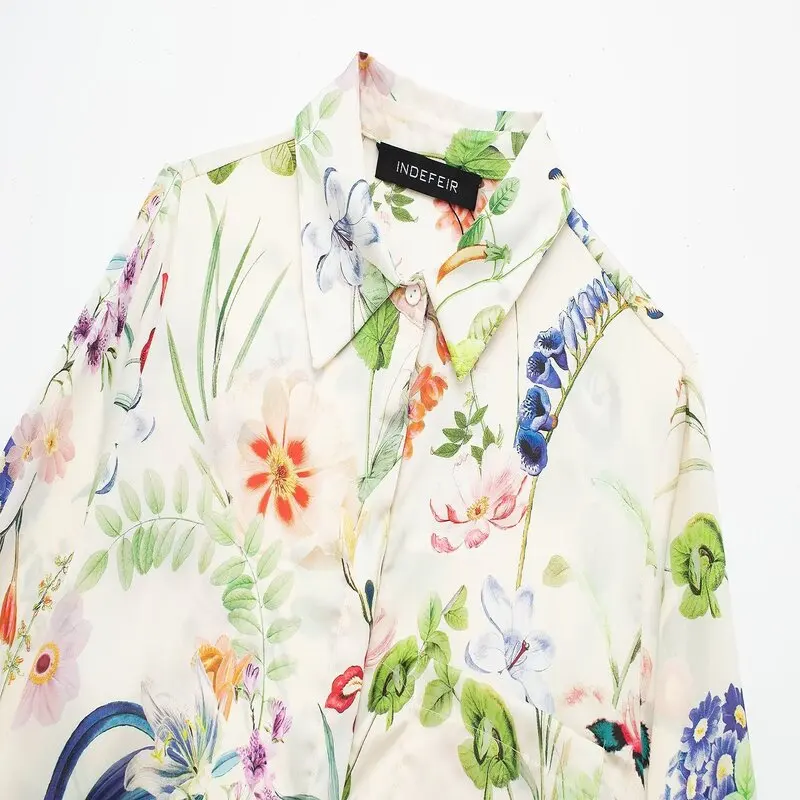 เสื้อผ้าผู้หญิง ฤดูใบไม้ผลิ 2024 ลายดอกไม้แฟชั่น ผ้าไหม ทรงตรงอเนกประสงค์ แขนยาว ความยาวคลาสสิก คุณภาพพรีเมียม