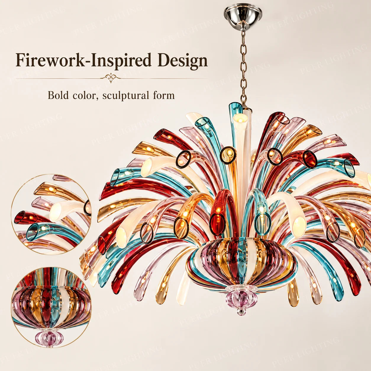 Colorful Crystal Glass Chandelier Murano Style Luxury Vintage Hanging Light For Villa High Ceiling Lamp Living Dining Decor