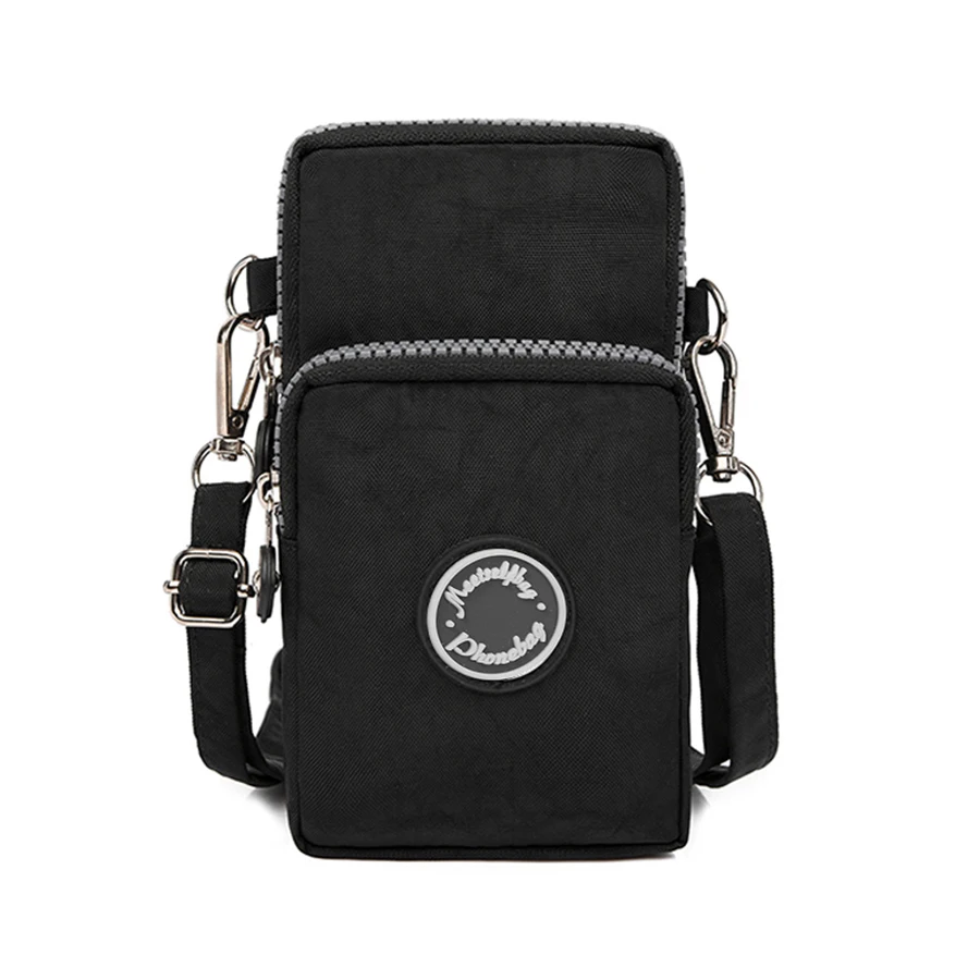 

Fashion solid color women's single shoulder bag nylon three-layer zipper mobile phone bag travel loose change storage bag