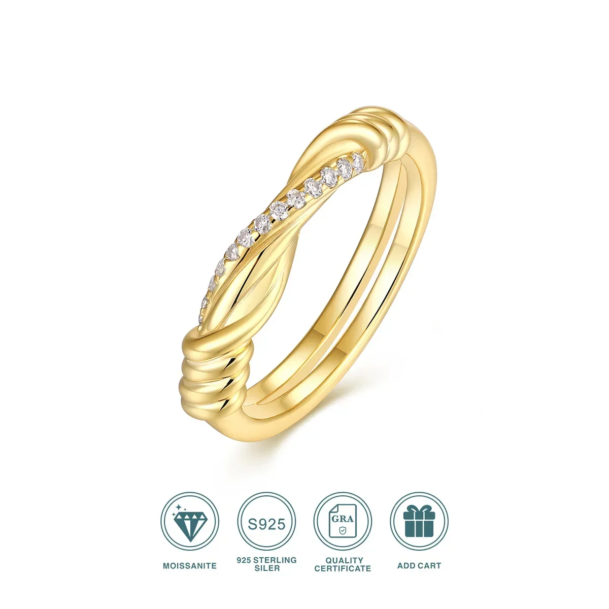 

JIUZUAN Moissanite Ring, S925 Silver, 18K White Gold Plated, GRA Certified, Pass Diamond Tester for Women