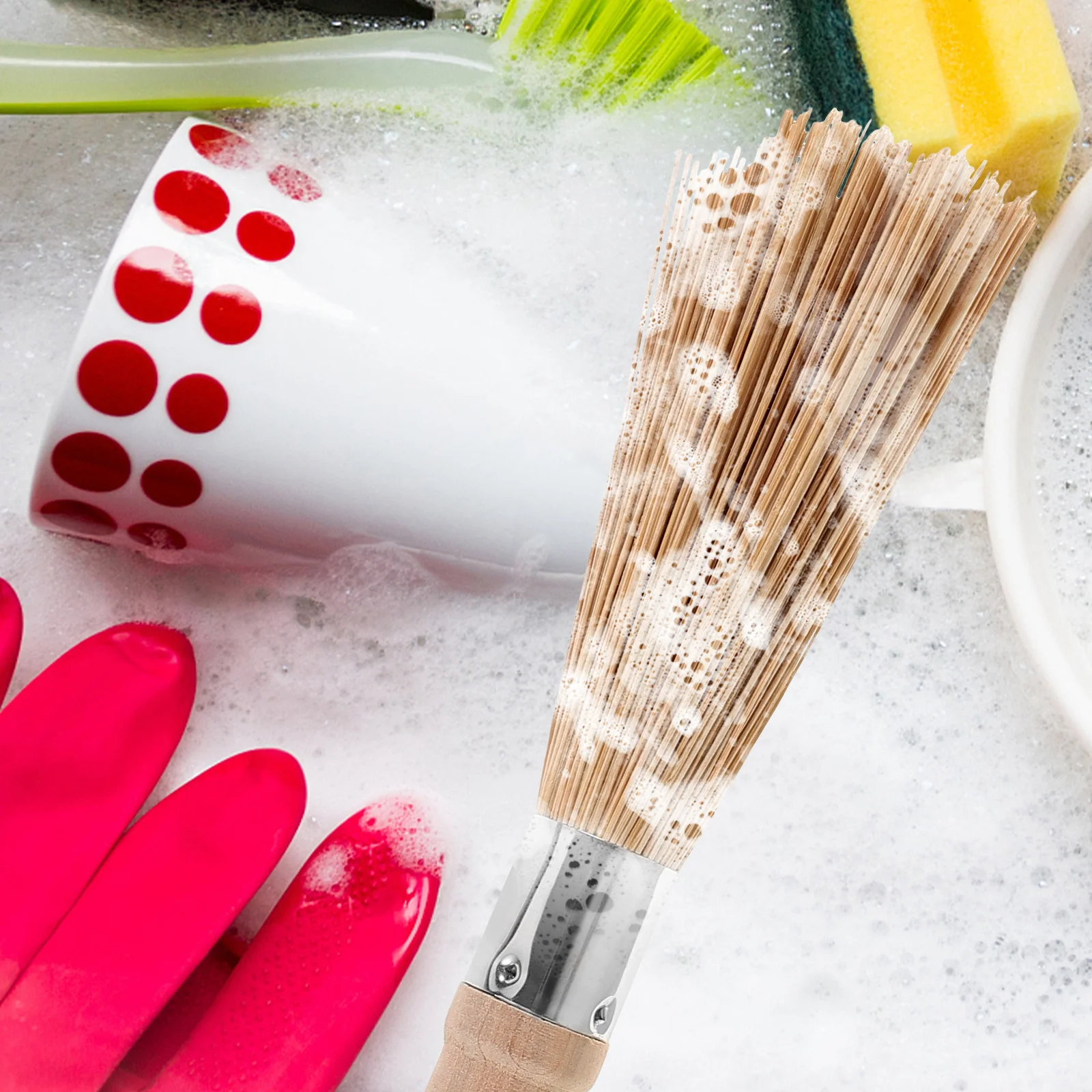 

2pcs Cleaning Long Handle Dish Pan Scrub Brush Kitchen Tools For Home Restaurant Cast
