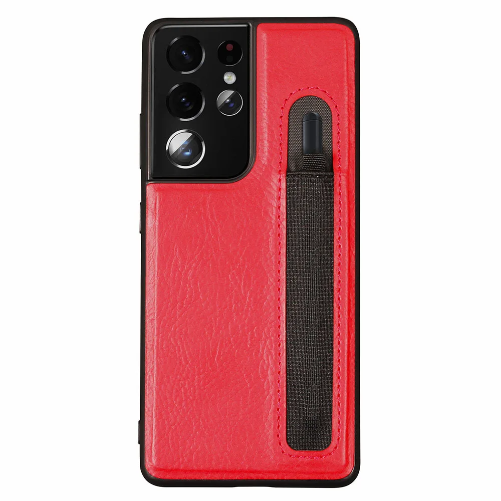 Stylus S-Pen Socket Slot Phone Case For Samsung Galaxy S21 Ultra G9980 G998D G998U Leather Protective Cover with Pocket Holder