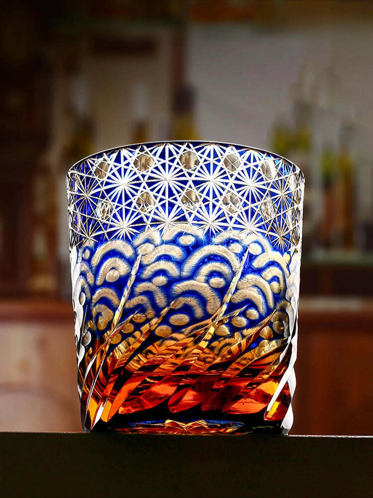 PYH Modern Light Luxury Premium Sense Xiangyun Amber Whiskey Wine Glass Crystal Glass Retro Foreign Wine Cup