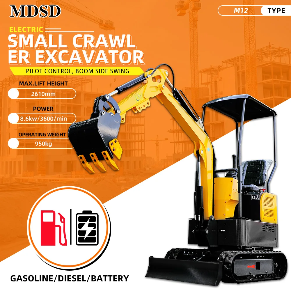 Spedizione veloce Mini escavatore cingolato da 1,2 tonnellate EPA EURO5 Motore Mini escavatore idraulico Mini escavatore agricolo Vendita personalizzata