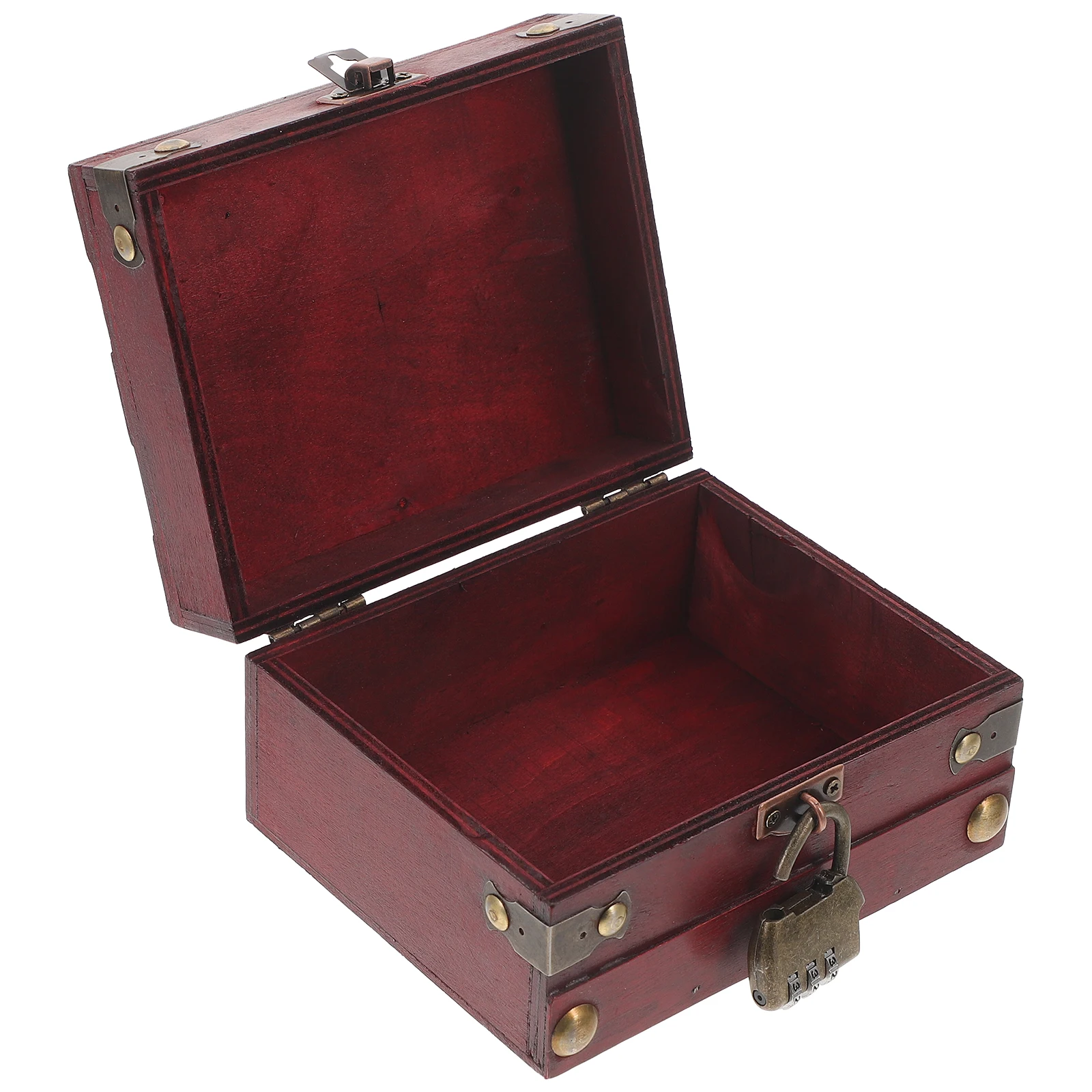 

Vintage Storage Box Chest Make up Cases Treasure with Lock Handheld Wood Retro Jewelry