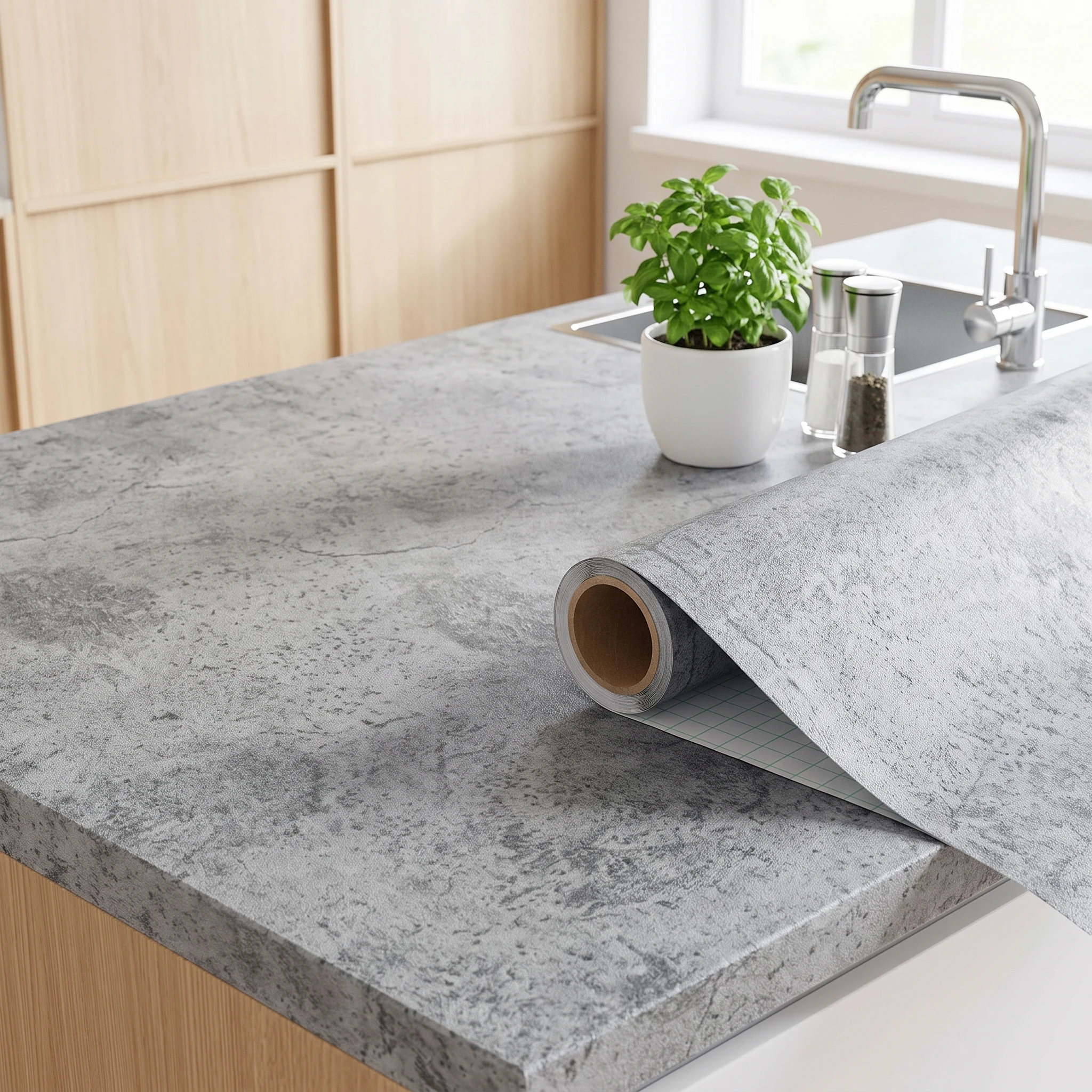 Grey Concrete Stone Self‑Adhesive Contact Paper Waterproof Removable Vinyl Film for Kitchen Cabinet Countertop Furniture Decore