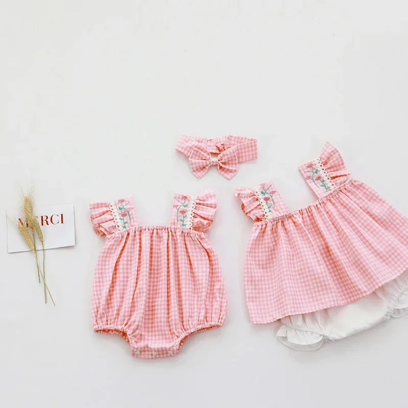 

Twin Sister Matching Outfit Baby Girl Bodysuit Kids Vest and Shorts Two Piece Sets Children Summer Clothing Cute Toddler Clothes