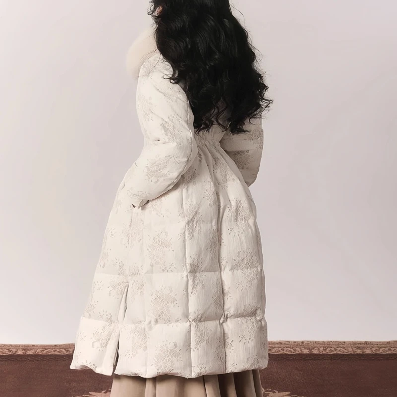 2025 зимнее женское шерстяное пальто с утолщенной талией, утягивающая длинная пуховая хлопковая куртка, модная верхняя одежда