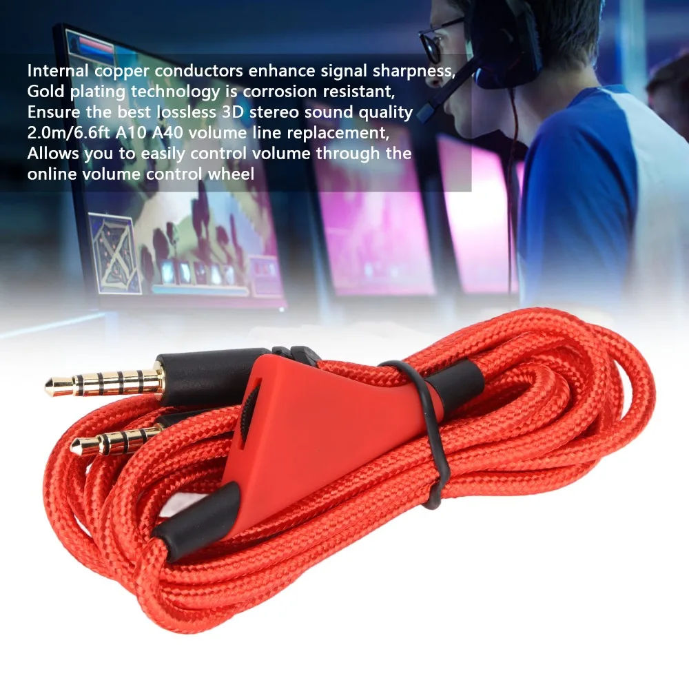 Slider Volume Control 3.5mm to 3.5mm Replacement Audio Cable 2m/6.6ft Nylon Braided Cable for Astro A10 A40TR Gaming Headset